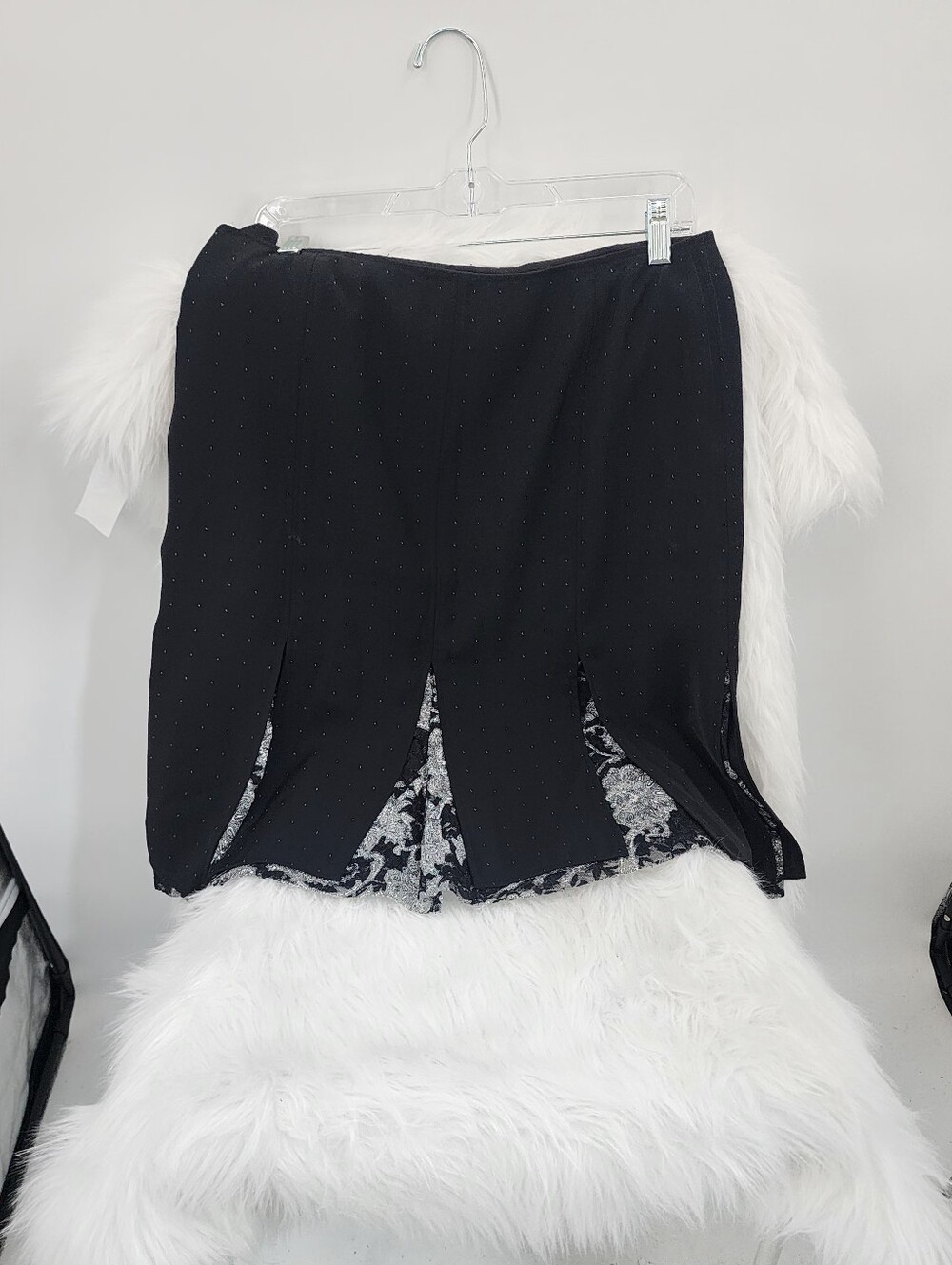 Yansi Fugel Black Skirt with Lace Insets, Size 10